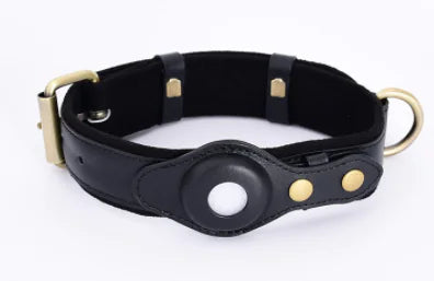 Genuine Leather Heavy Duty AirTag Dog Collar