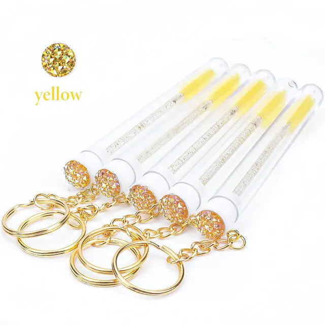 Tube Eyelash Brush With Gold Keychain Glitter