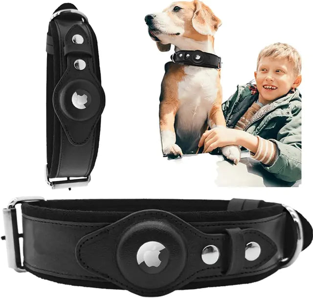 Genuine Leather Heavy Duty AirTag Dog Collar