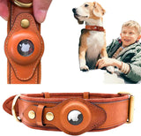 Genuine Leather Heavy Duty AirTag Dog Collar