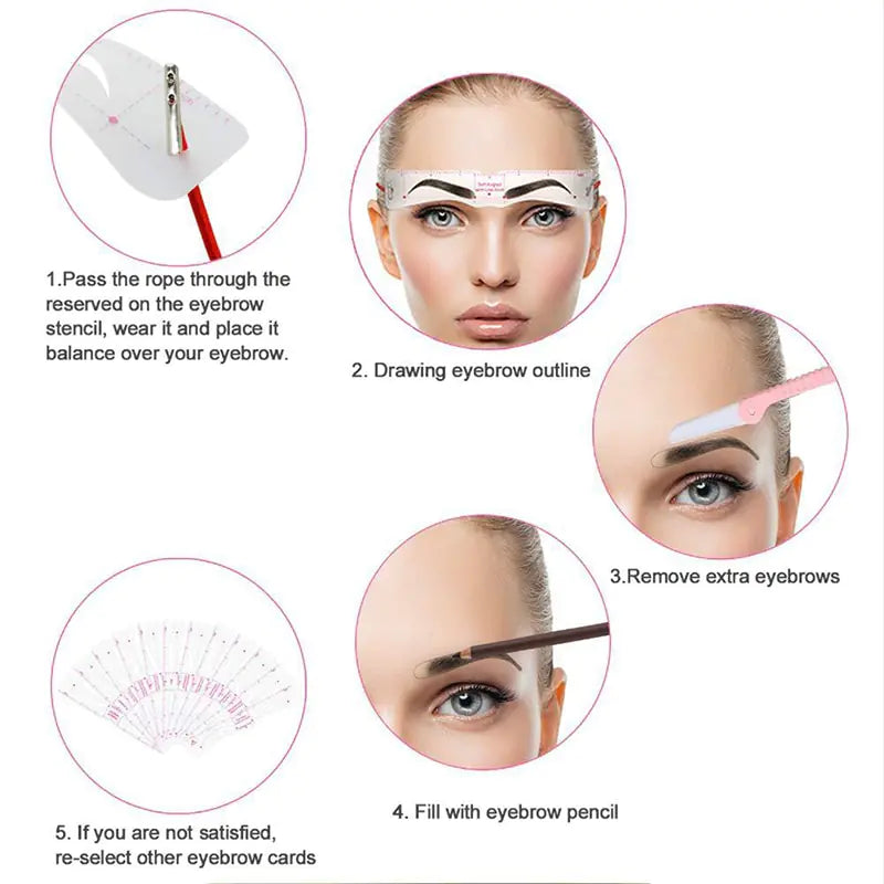 12 Style Reusable DIY Eyebrow Stencil Set