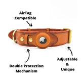 Genuine Leather Heavy Duty AirTag Dog Collar