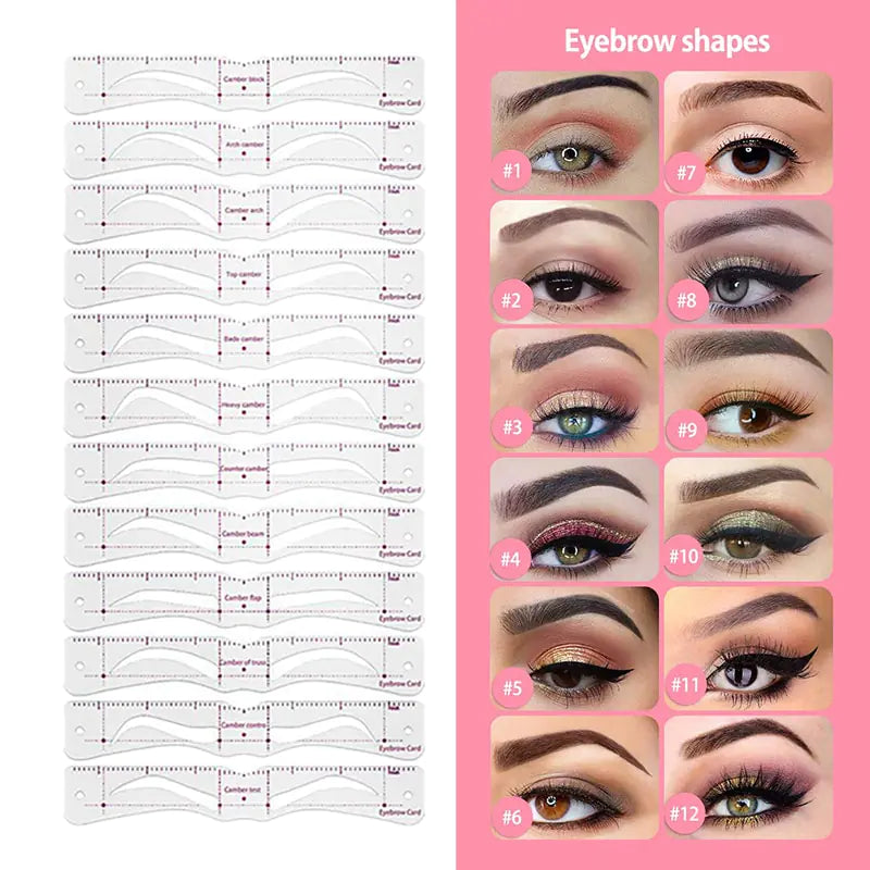 12 Style Reusable DIY Eyebrow Stencil Set